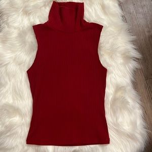 Red turtle neck sleeveless top